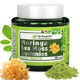 HERBOGANIC Moringa Sea Moss Gummies - Amazing Superfood Green Supplement with Fiber, Immune Support, and Moringa Leaf Powder Extract - Supplement 60 Count.