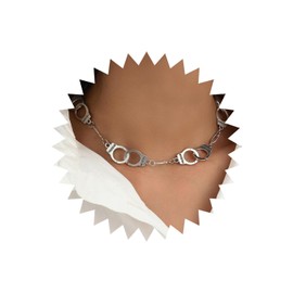 Wendalern Punk Handcuffs Necklace Choker Silver Handcuffs Pendant Necklace Handcuffs Link Chain Choker Necklace Interlocking Handcuff Chain Collarbone Necklace Statement Jewelry for Women and Girls