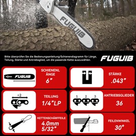 FuGuiB 6 Inch Saw Chains, Pack of 3, Chainsaw Rail, 15 cm, 1.1 mm, 1/4 Inch LP 36TG Chainsaw Chain, Interchangeable Mini Saw Chain