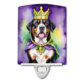 Caroline's Treasures Greater Swiss Mountain Dog King of Mardi Gras Ceramic Night Light Compact, UL-Certified, Ideal for Bedroom, Bathroom, Nursery, Hallway, Kitchen, 6x4x3, Multicolor