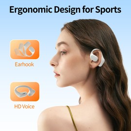 AMAFACE - Auriculares inalámbricos Bluetooth de 24 horas, auriculares con control táctil Bluetooth 5.3, auriculares deportivos con ganchos para las orejas, IPX7, impermeables, con micrófono, para correr, color blanco