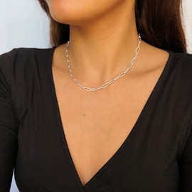 OCHCOH 925 Sterling Silver Clasp 2.5/3/4/5mm Paperclip Chain for Women Silver Chain Necklace 16, 18, 20, 22, 24, 26, 30 Inches, 30, Brass, No Gemstone