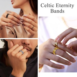 Bestyle Stainless Steel 7mm Celtic Flower Thumb Ring - Baroque Stackbale Ring Hawaiian Leaf Dainty Knuckle Rings Knot Eternity Wedding Band Ring Gifts for Women Men, Size 13
