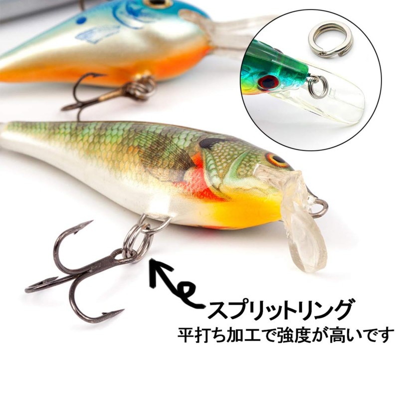 Alomejor 【200pcs/箱】ルアー スプリットリング 高強度 釣り分割リング ダブルリング コネクタ ５サイズ ステンレス製 収納ケース付き