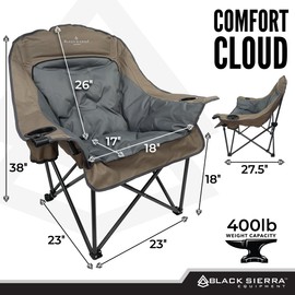Black Sierra Oversized Camping Chair for Adults, Heavy Duty Outdoor Seat with Plush Padding, Supports 400lbs, Cup Holder & Carry Bag, Comfortable Folding Chair for Tailgating, Patio, & Sideline Events
