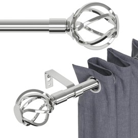 Barra de cortina plateado para ventana de 70-300 cm, barras de cortina de 5/8 de pulgada de diámetro con remates decorativos de jaula, barra para cortinas resistente con soporte