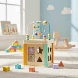Cubo Didáctico Montessori Bebe Madera Juego Educativo 5 En 1 Color Agua