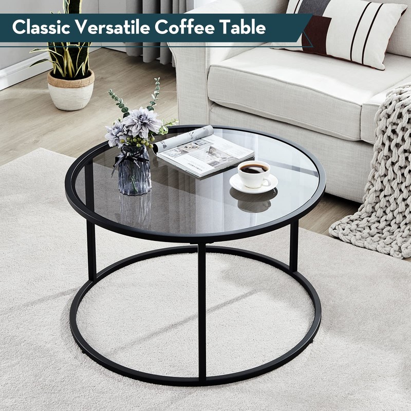 SAYGOER Round Coffee Table Glass Coffee Tables for Small Space