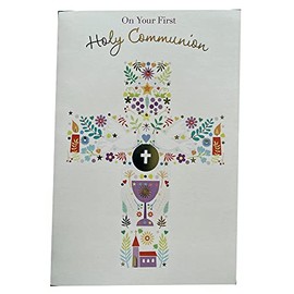 On Your First Holy Communion Card Cross Church Goblet Lovely Verse