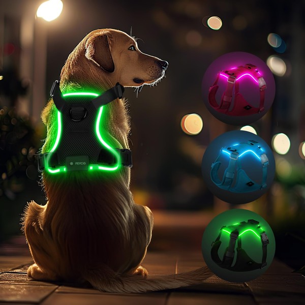 Feycig Luminous Dog Harness for Large Dogs - LED Dog