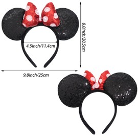 Jeffan Mouse Ears Headbands, Sequin Mouse Ears for Women, Shiny Polka Dot Bow Headband for Hair Accessories