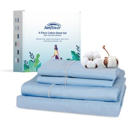 sunflower Twin Sheet Set - Sheet Twin Size Bed Set, 3-Piece Deep Pocket Fits up to 16 inches, Silver Trimmed Design, Luxury Hotel Quality 100% Cotton Bed Sheet,Powder Blue