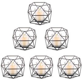 NUPTIO Candle Holder Tealight Holders - 6 Pcs Black Candle Holders for Tea Light & Pillar Candles with Votive Glass Candleholders Geometric Table Decor for Wedding Party Centerpieces Birthday Gifts