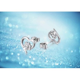 Dog Earrings 925 Sterling Silver Cute White Heart CZ Cat Puppy Dog Paw Print Stud Earrings Birthday Gift for Women Teen Girls (Nickel Free)