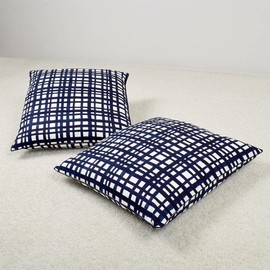 STYLE Decor W3402500 Zabuton Cushion Cover, 21.7 x 23.2 inches (55 x 59 cm), Set of 2, Meisenban, Stylish, 100% Cotton, Scandinavian, Simple, Navy, Checkered