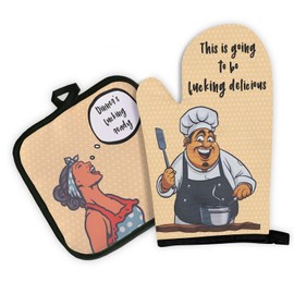 This is Going to be Fcuking Delicious, Funny Oven Mitts and Pot Holders Sets of 2, Scald and Heat Proof, Birthday Baking Gifts for Men, Kitchen Gifts for Men, Novelty Kitchen Gifts for Chef Cook Lover