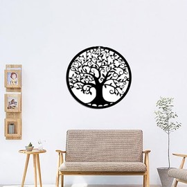 Vokowin Metal Tree of Life Wall Decor Silhouette Art for Gift Present Indoor Outdoor Garden Home Balcony Patio Porch Bedroom Decoration(Black, 28x28cm) (K302-1)