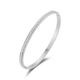 Philip Jones Stainless Steel Channel Set Bangle Created with Zircondia® Crystals (7 Inch)
