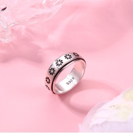 MILACOLATO 925 Sterling Silver Anxiety Ring for Women Men Platinum Plated Sterling Silver Band Fidget Ring Flower Spinner Ring Stress Anxiety Relief Item, Size 10