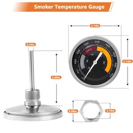 3695528R06 Analog Smoker Temperature Gauge Compatible with Oklahoma Joe's Smokers and Most 13/16-inch Opening Charcoal Grills & Charcoal Smokers, BBQ Temp Gauge Stainless Steel Thermometer (1pack)