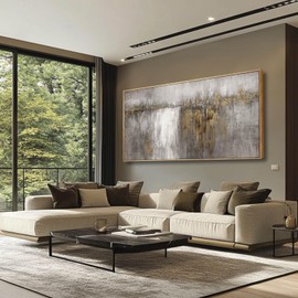 SDYA Abstract Wall Art for Living Room Modern Art Prints 29"x58" Pictures for Dining Room Wall Gold and Grey Photo Printing for Hotel