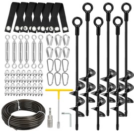 6 Pack Heavy Duty Tree Support Stakes Kit for Leaning Trees, 18" Spiral Ground Anchors with Straps & Turnbuckles & PVC Coated Wire Rope, Rust-Proof Steel Tree Stakes for Straightening and Stabilizing