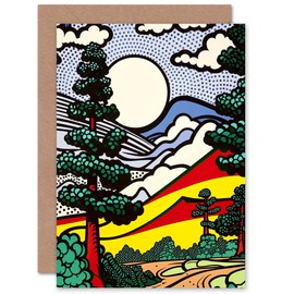 Artery8 Modern Pop Art Forest Landscape Comic Colourful for Him or Her Man Woman Birthday Thank You Congratulations Blank Art Greeting Card