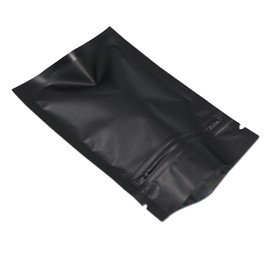 WACCOMT Pack Pack of 100 Matte Aluminium Foil Packaging Bag Zip Self Seal Flat Bag Food Storage Odour-Proof Mylar Bags (Matt Black, 8 x 12 cm (3.1 x 4.7 inches)