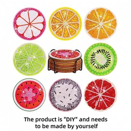 Artificial Diamond Art Coaster, 8 Counts/set Fruit Pattern DIY Diamond Arts Colorful Painting Coaster with Stand, Diy Decorative Craft for Home Office Coffee Table, Cool Summer:_Multicolor_one-size