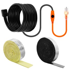 Vincreem 6ft Pipe Heating Cable Automatic Electric Heat Kit Built in Thermostat, 32 ft Foil Backed Fiberglass Hose Wrap, 32 ft Pipe Insulation Foam Tape for Outdoor Winter Hot Cold Water Pipe