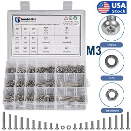 Goobetter 1410PCS M3 Hex Button Head Socket Cap Bolts Screws Washers Nuts Assortment Kits