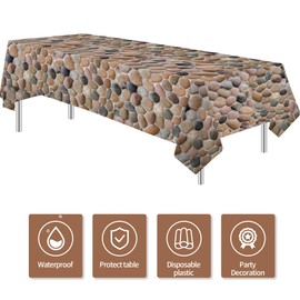 FVABO Stone Rock Party Tablecloth Decorations, Realistic Pebble Table Cover
