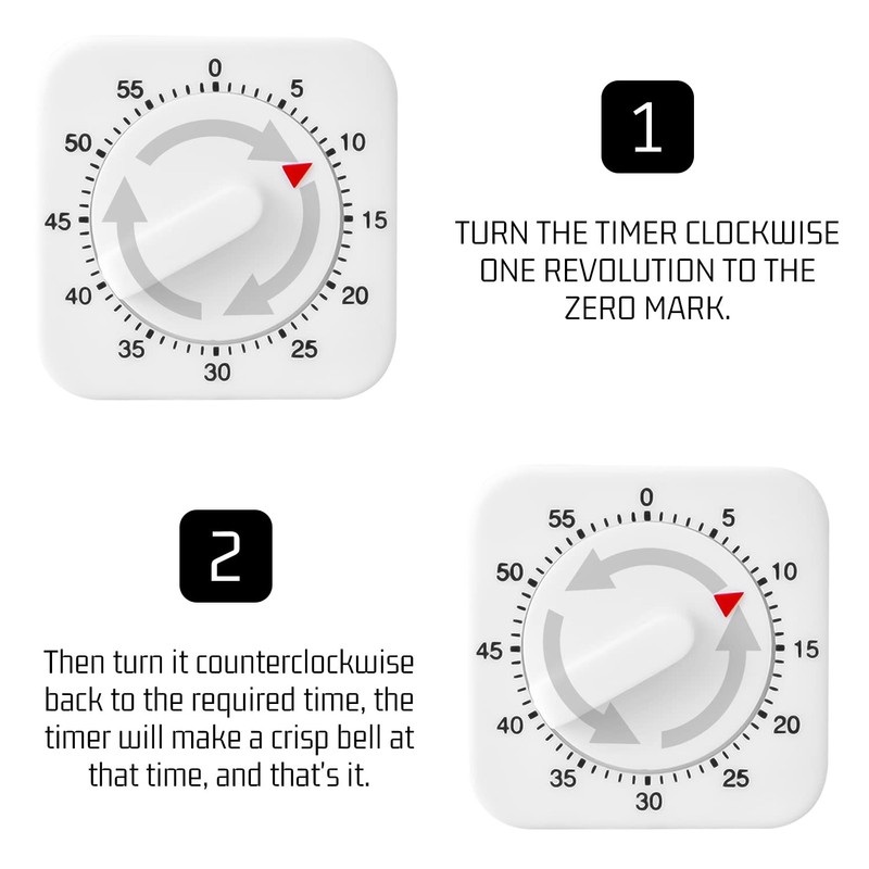1 Piece of Square Kitchen Timer, 60-minute Mechanical Timer, Kitchen