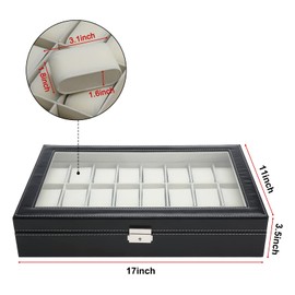 Potlimepan 24 Slot Black Leather Watch Box for Collection,Metal Buckle Watches/Jewely Display Storage with Removable Pillows