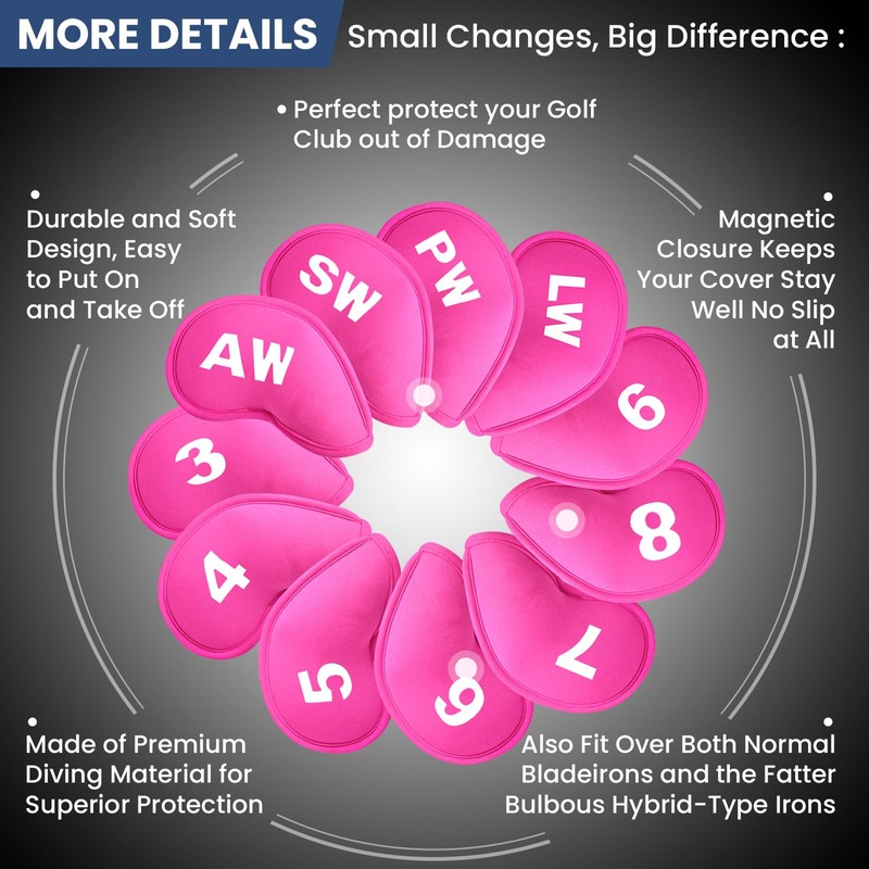 Golf Iron Headcovers Magnetic Printed Embroidered Numbers 11 Pack,Golf Iron