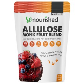 So Nourished Monk Fruit Sweetener with Allulose Powdered - 1:1 Sugar Substitute, Keto - 0 Calorie, 0 Net Carb, Non-GMO (1 lb / 16 oz)