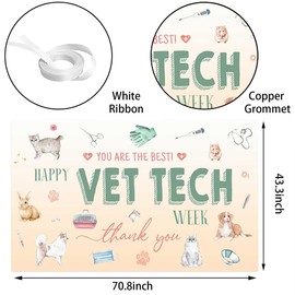 Wollmix Vet Tech Week Decorations Banner Gifts Bulk – 70.8x43.3 Inch Thank You for All You Do We Appreciate You Sign Backdrop Wall Party Supplies Photography Background Photo Booth Props