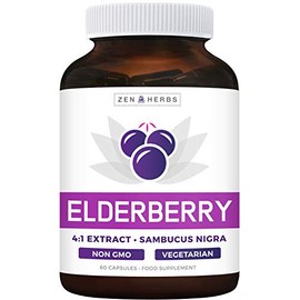 Elderberry 4:1 Extract Capsules (Non-GMO) Equivalent to 2,000mg Fresh Sambucus Black Elderberry Supplement - 60 Vegetarian Capsules (No Pills or Syrup)