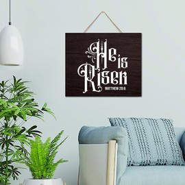 Autravelco He Is Risen Country Wall Décor Signs Hanging Wood Pallet Wall Plaque Sign Motivational Wall Art Wood Plaque Sign Home Decor for Bedroom Cottage 10x12 Inch