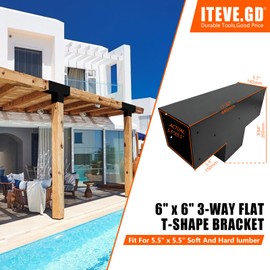 ITeVe.GD Pergola DIY Kit,2 Pcs 3-Way T-Angle Corner Brackets Elevated Wood Stand with Screws for 6"x6"(Inner Size:5.5"x5.5") Wood Beams,Pergola,Garden,Lumber&Metal Gazebo…………