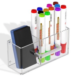 NIUBEE Acrylic Magnetic Pen Holder for Refrigerator, Dry Erase Marker Holder for Whiteboard, Refrigerator, Fridge, Locker, Magnet Pencil Cup Organizer Accessories (with 12 Markers & 1 Eraser)