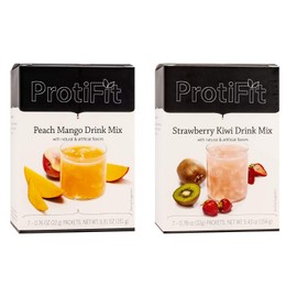 PROTIFIT - High Protein Peach Mango & Strawberry Kiwi Fruit Drink 2 Pack, 15g Protein, Low Calorie, Sugar Free, Ideal Protein Compatible, 7 Servings Per Box, (2 Pack)