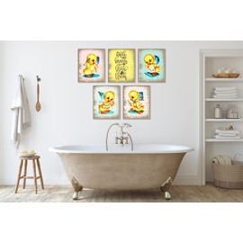 Silly Goose Gifts Vintage Reproduction Baby Animal Children Wall Art Decor Home Prints Room Bathroom (Duck Bath)