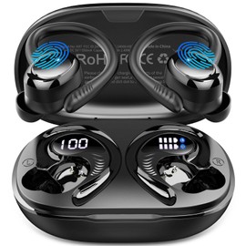 Wireless Earbuds, 2025 Bluetooth V5.4 Headphones Sport, Bluetooth Earbuds with 4 ENC Noise Cancelling Mics, 50H HD Stereo Bass Wireless Headphones, IP7, LED Display, USB-C Ear Bud for Workout/Running
