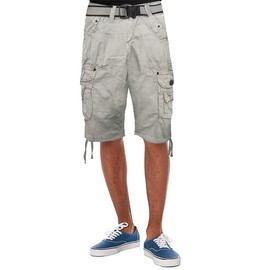 ETHANOL Men Belted Plaid Print Cargo Shorts ASH44088BT ASH Light Grey 36