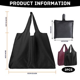 Foldable Shopping Bag Reusable Washable Shopping Bags Waterproof Shopping Bags Environmentally Friendly Pack of 2 Black + Wine Colour, black