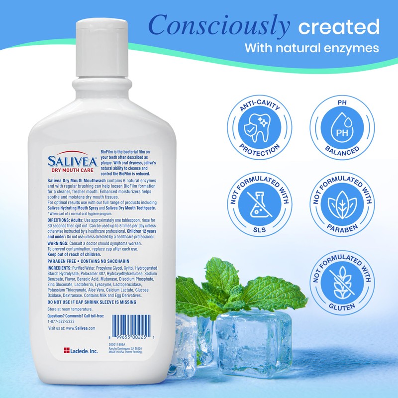 SALIVEA Dry Mouth Mouthwash - Soothing Mint Mouthwash with Natural