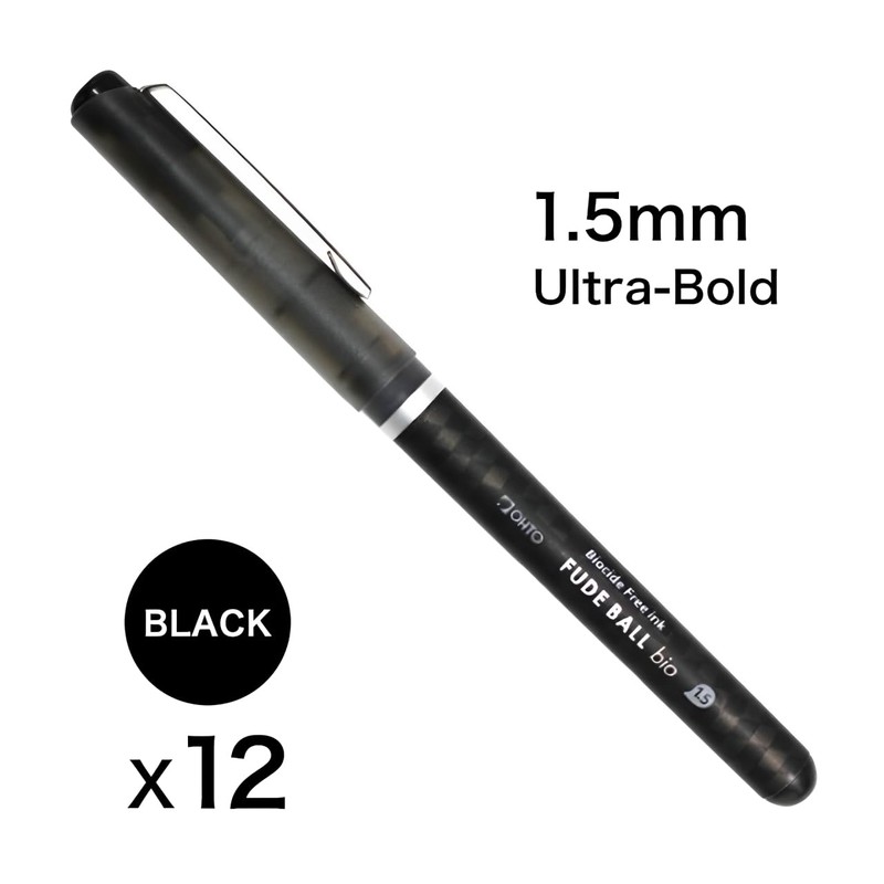 OHTO Fude Ball Bio 1.5 Rollerball Pen, Ultra-Bold 1.5mm, Water-Based