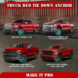 KitsPro Truck Bed Tie Down Anchor for 1998-2016 Ford F-150 F-250 F-350 Super Duty, 1999-2013 Chevy Silverado & GMC Sierra 1500 2500 3500, Pack of 2
