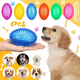 Gemscream 6 Pcs 4.5'' Spiky Squeaker Football Dog Toy for Medium Large Dogs Toys Heavy Duty Rubber Chew Toys for Aggressive Chewers Spiky Ball Fetch Toys for Training Clean Teeth Outdoor(Classic)